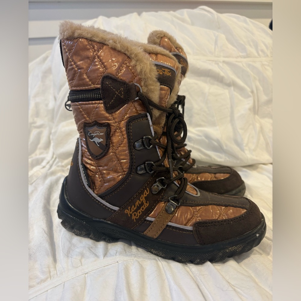 KangaROOS Kids Winter Snow Boots Brown Faux Fur Waterproof US 1
